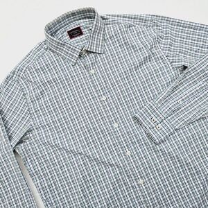 Untuckit Mens Large Performance Button Up Shirt Blue Green Check Tattersall